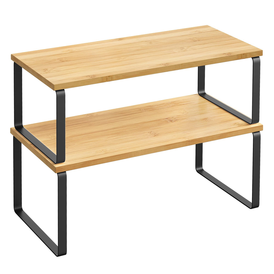 Songmics cabinet organizer shelf stackable design maximizes counter space and visibility