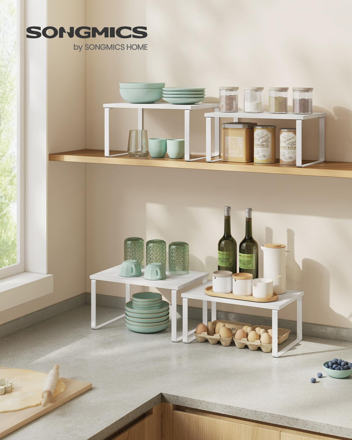 Songmics cabinet organizer shelf stacked design saves vertical space for ingredients
