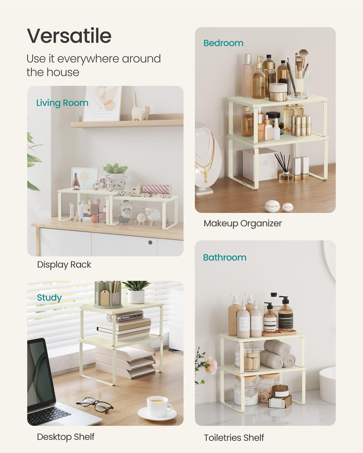 Songmics cabinet organizer shelf versatile storage reduces clutter and keeps essentials within reach