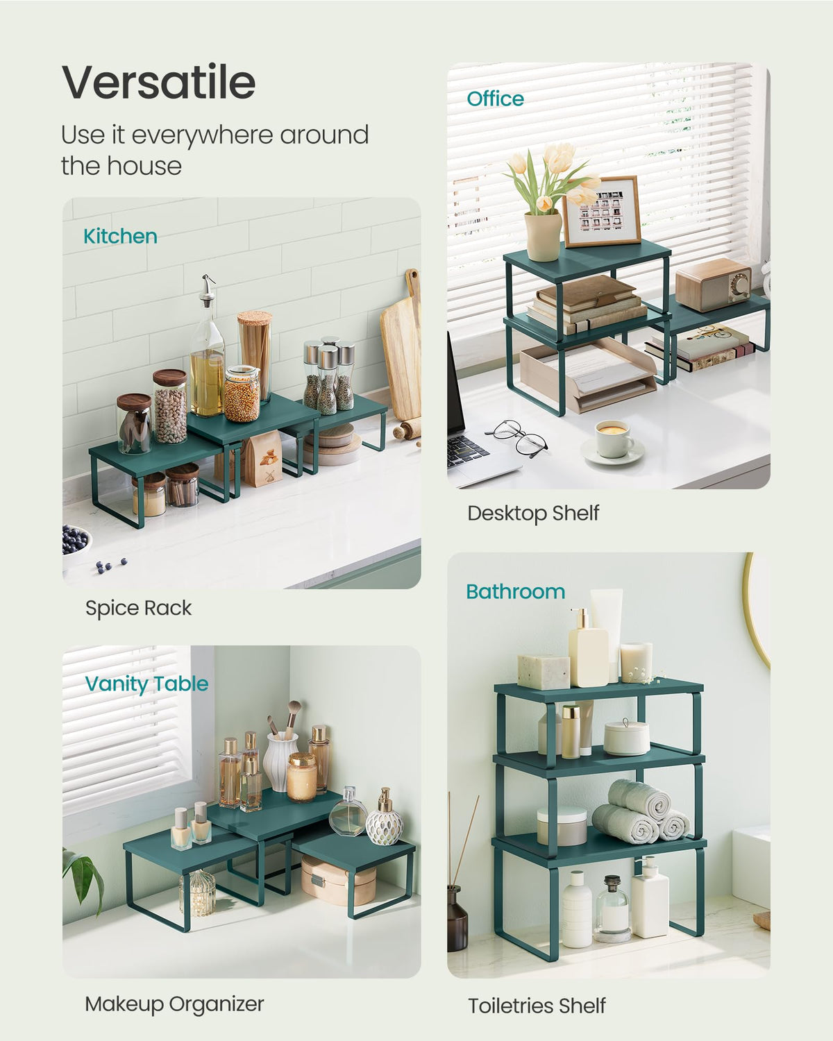 Songmics cabinet organizer stackable design saves space and adapts to your cabinet.