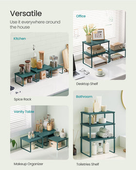 Songmics cabinet organizer stackable design saves space and adapts to your cabinet.