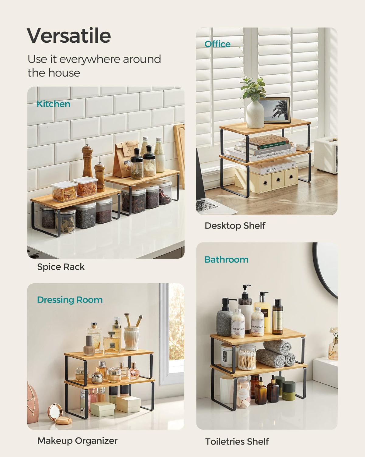 Songmics countertop storage setup creates tidy surfaces and easy meal prep