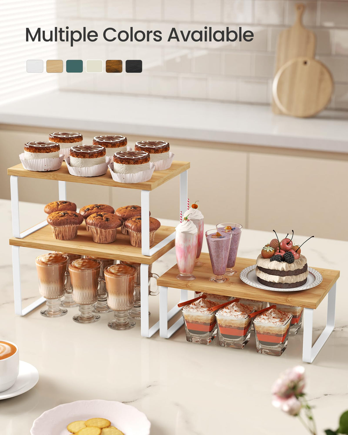 SongMics engineered wood and metal shelf offers sturdy storage for daily kitchen essentials.