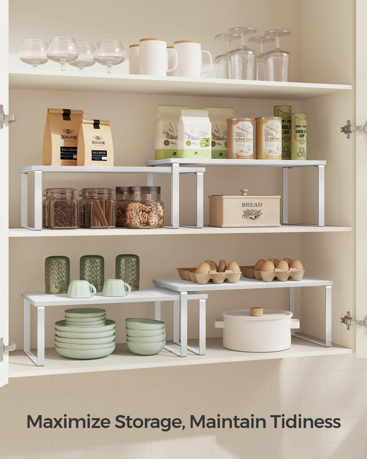 Songmics engineered wood top with white metal frame adds contemporary storage appeal.