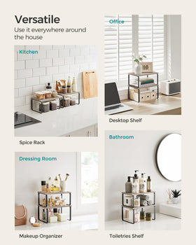 Songmics expandable kitchen storage showing flexible configuration for small spaces.