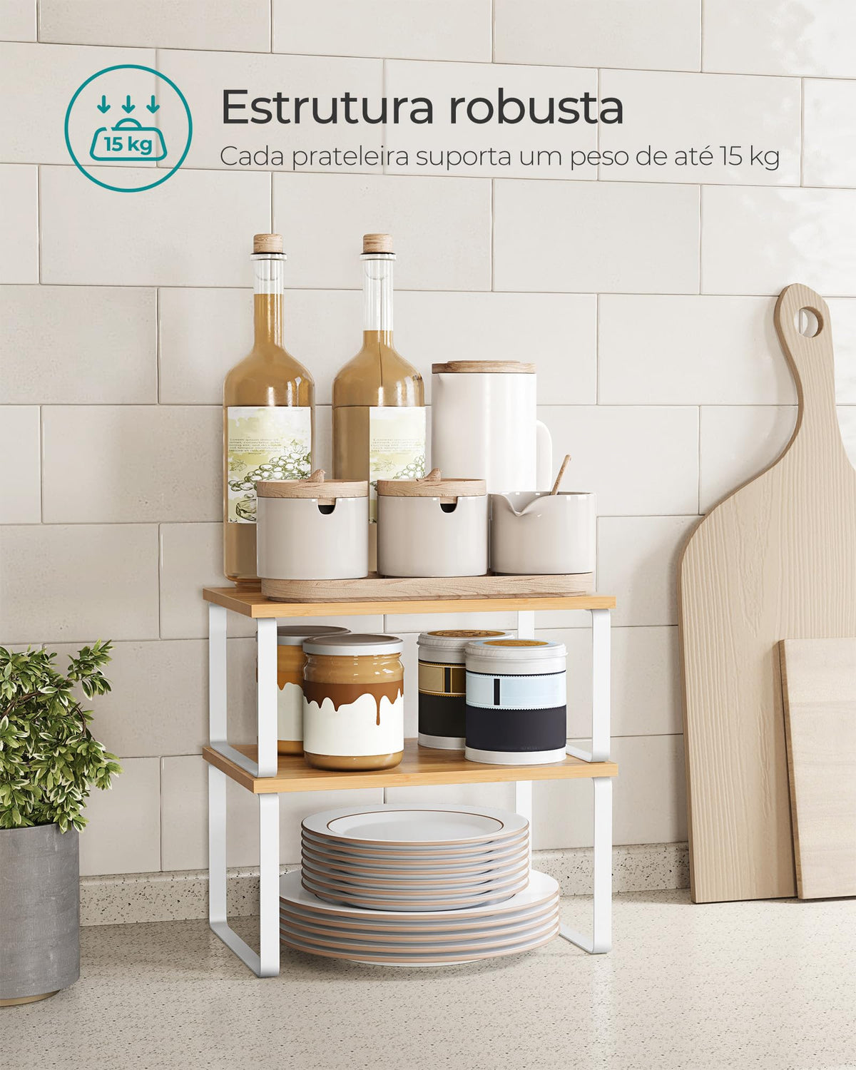 SONGMICS expandable stackable storage helps you maximize small kitchens and dining areas.