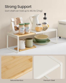 SONGMICS HOME bamboo and metal construction highlights sturdy support for utensils or appliances