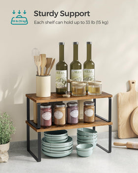 Songmics kitchen counter shelves, adjustable configuration for flexible layouts.
