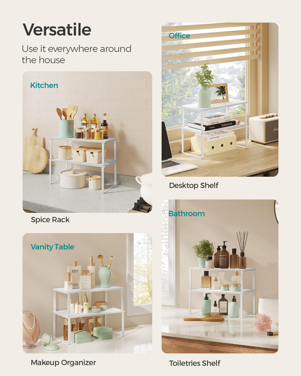 SONGMICS kitchen counter storage organization helps declutter and access essentials quickly.
