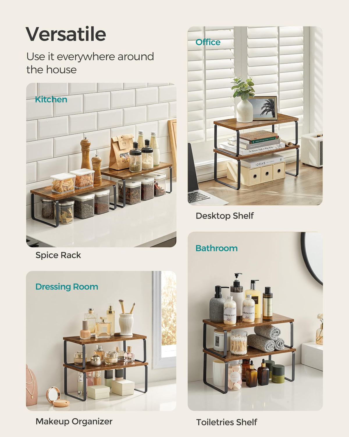 Songmics kitchen spice rack, stackable design saves counter space.