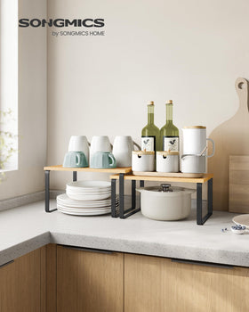 Songmics kitchen storage stackable shelves maximizing cabinet space
