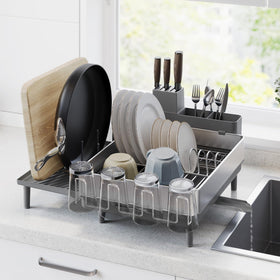 SONGMICS large dish drying rack front view highlights stainless steel durability.