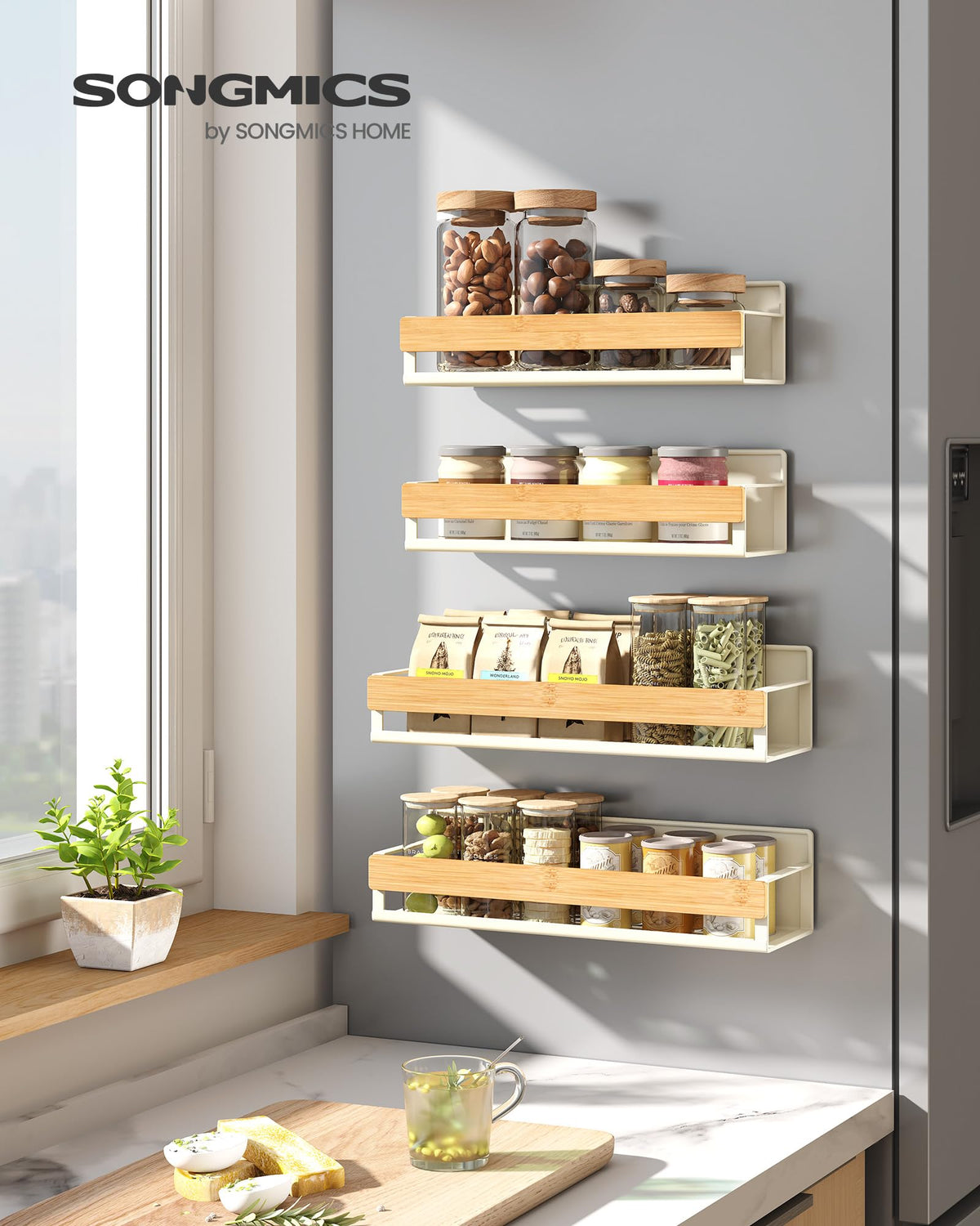 Songmics large shelf on fridge with strong hold for cans