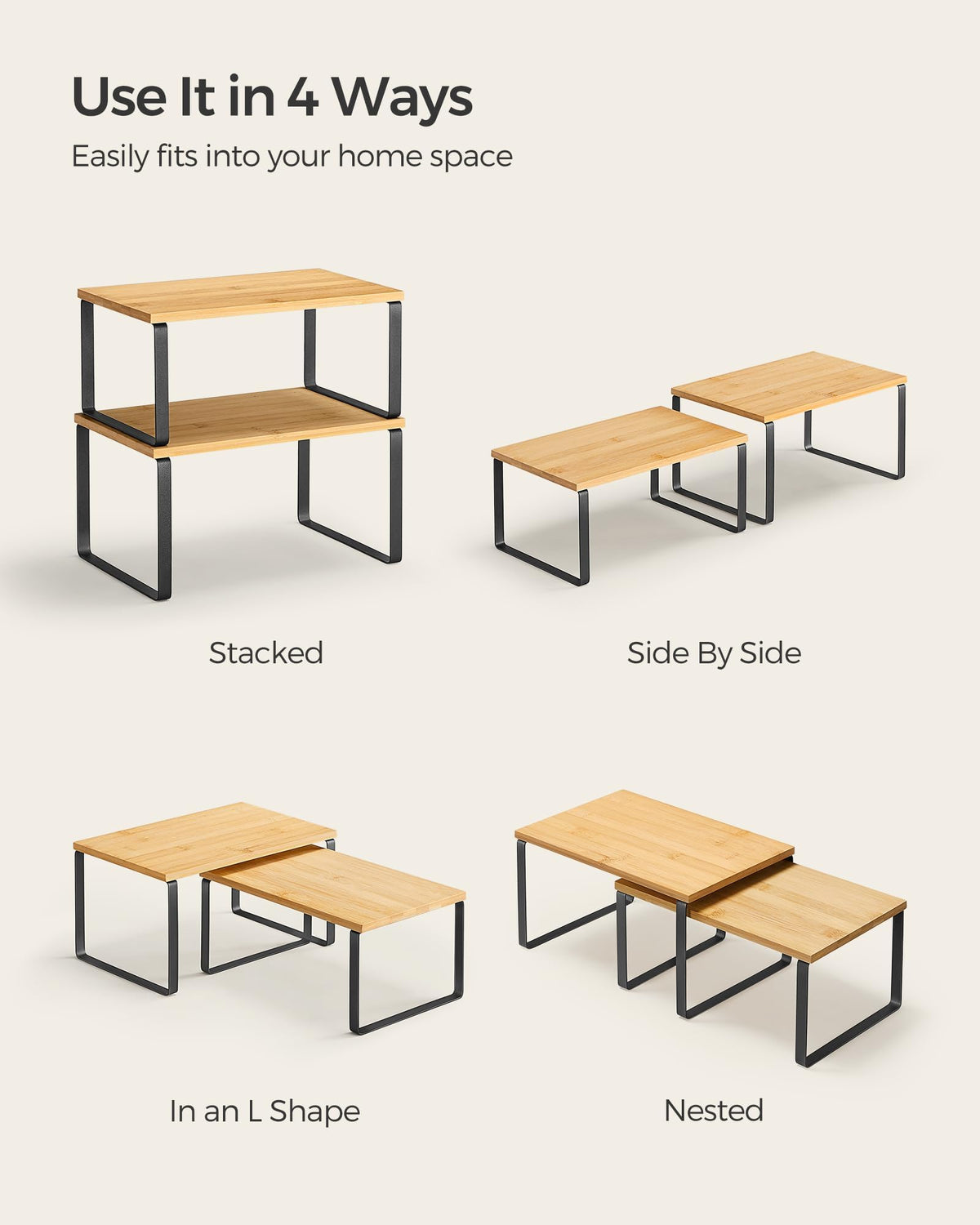 Songmics modern kitchen organization in ink black and natural beige finish