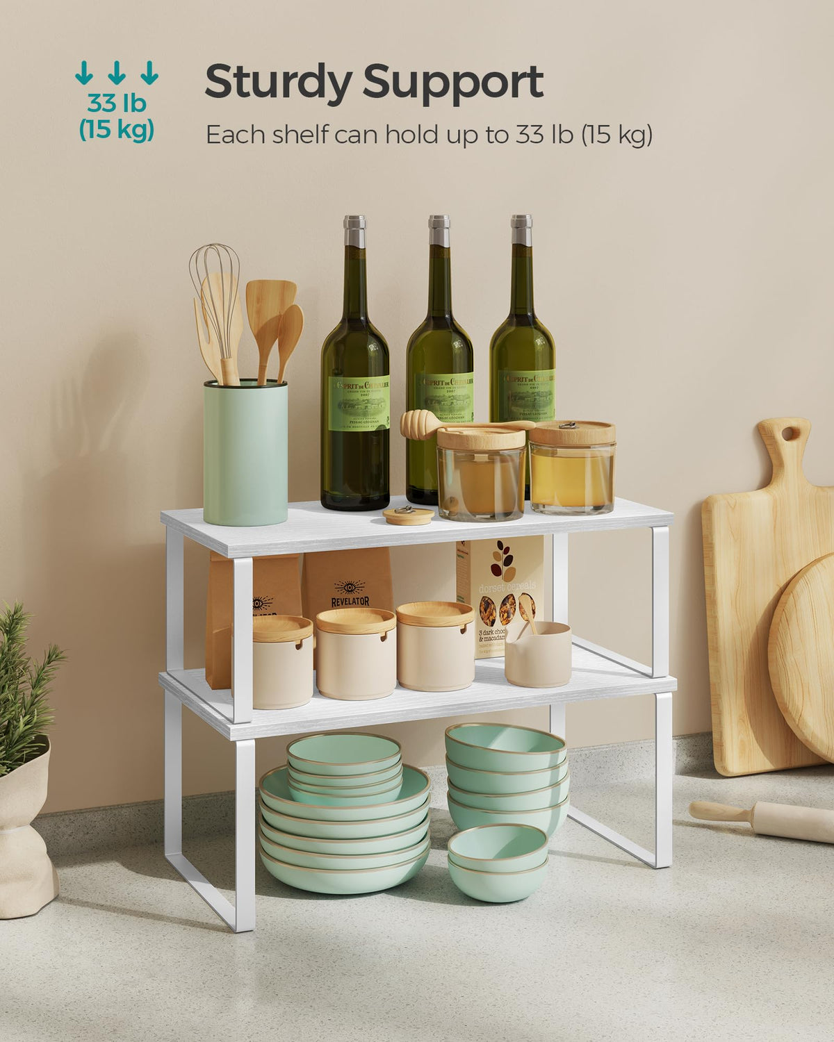 Songmics multi-layout kitchen storage lets you arrange shelves as you like.