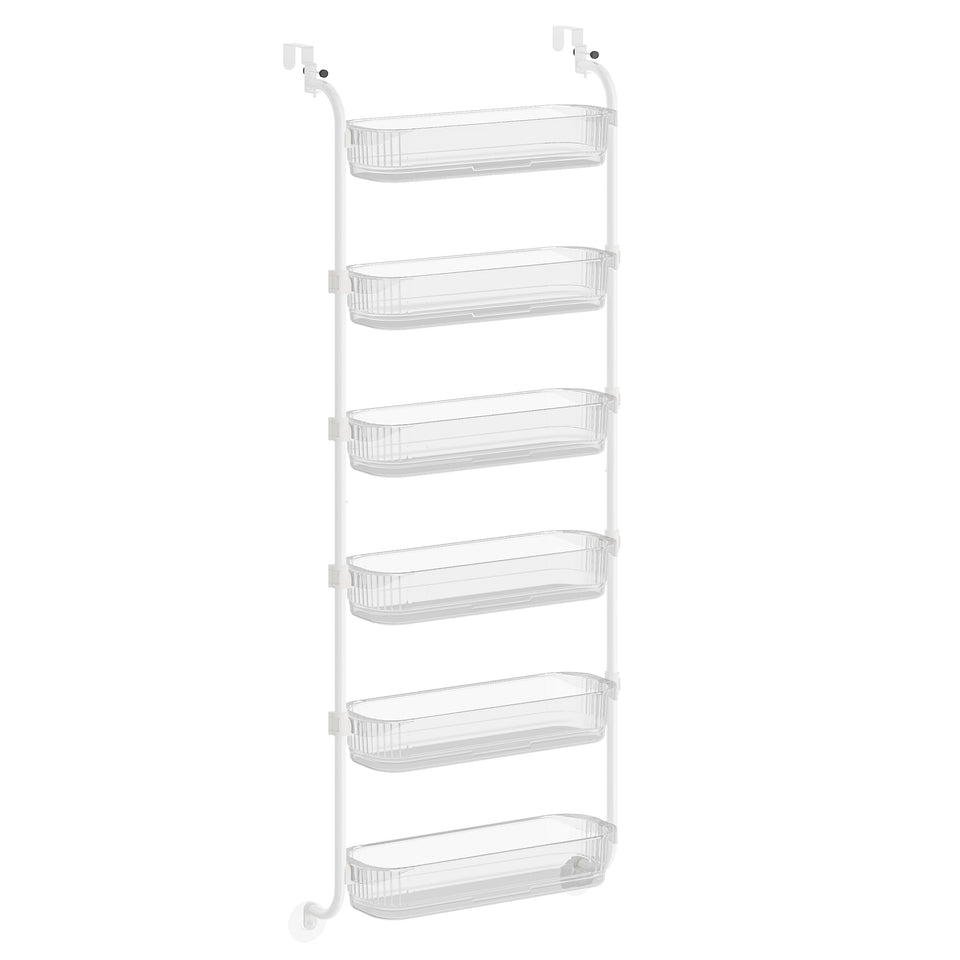 Songmics over-the-door pantry organizer with six tiers for easy assembly and setup.