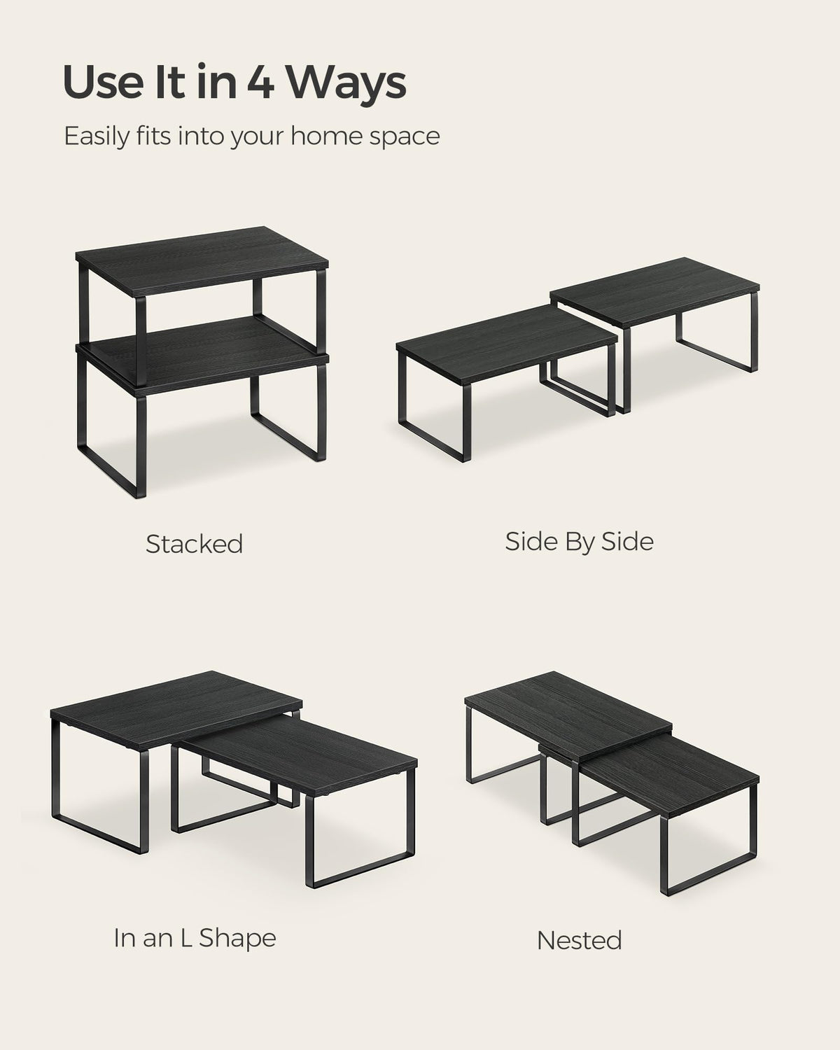 SONGMICS cabinet organizer supports up to 33 lb per shelf for sturdy use.