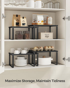 SONGMICS spice rack layout showing two small and two large shelves.