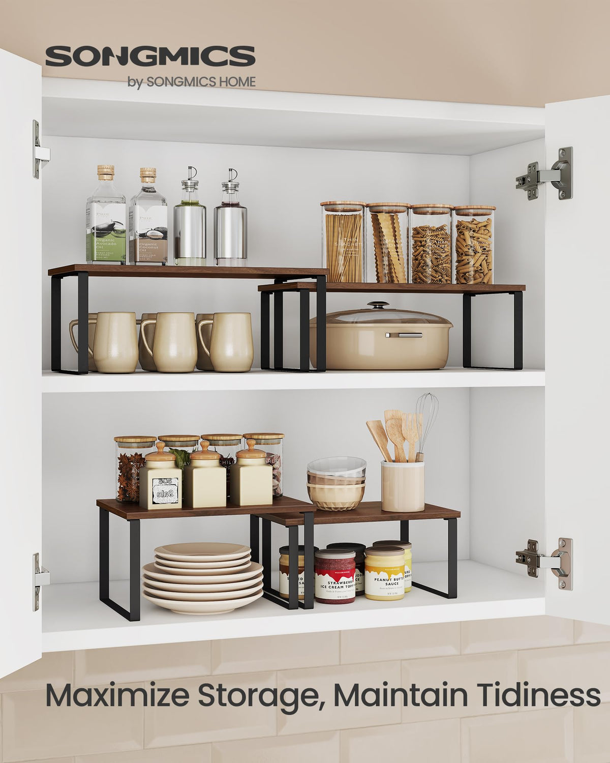 Songmics spice rack with engineered wood and metal for durable storage