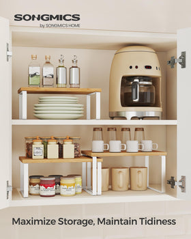 SongMics spice rack stackable saves counter space while organizing bottles within easy reach.