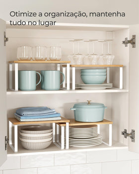 SONGMICS spice rack wood and metal holds jars securely while saving counter space.
