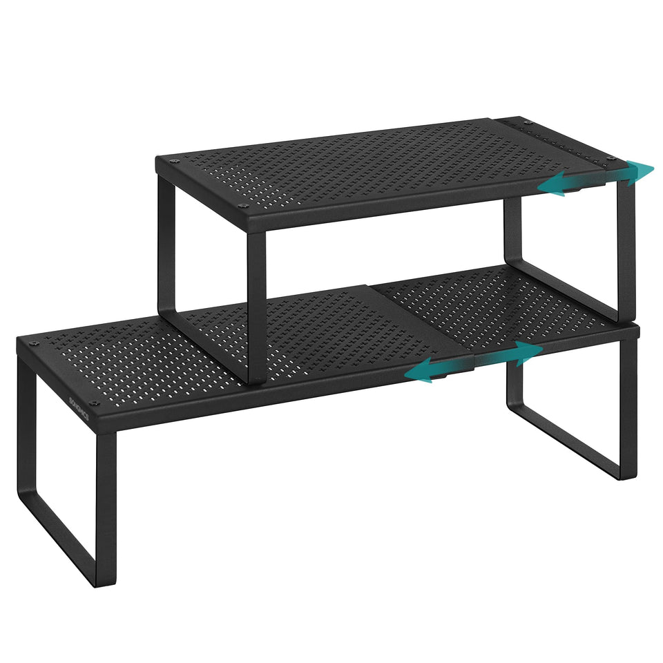 Songmics spice racks 2-pack on countertop, extendable width for flexible spice storage.