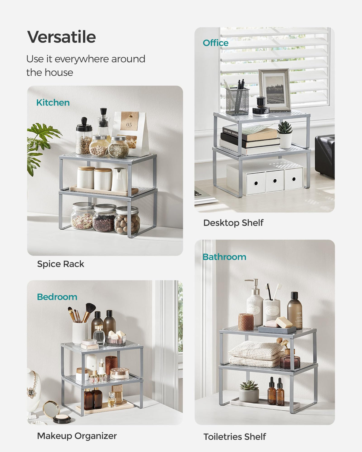 SONGMICS large cabinet organizer maximizing cupboard space.