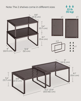 SONGMICS metal shelf stackable design keeps jars organized and accessible.