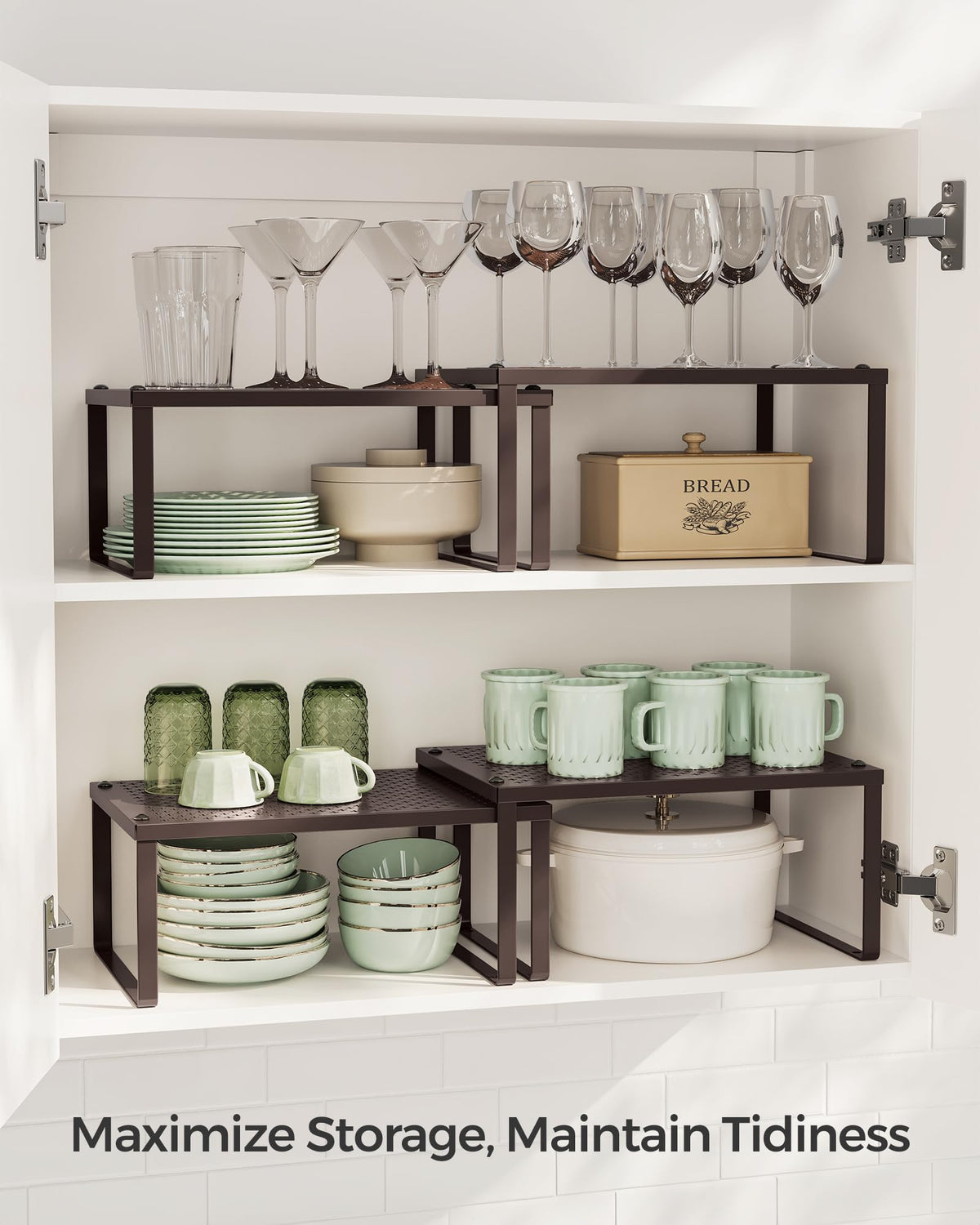 SONGMICS two shelves stack and nest for flexible spacing.