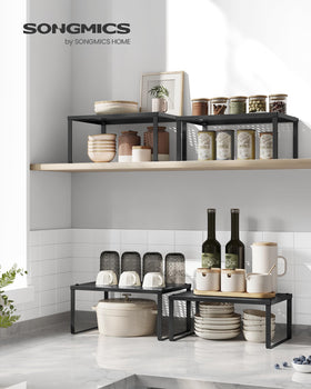 SONGMICS Spice Racks stackable expandable design allows flexible configuration.