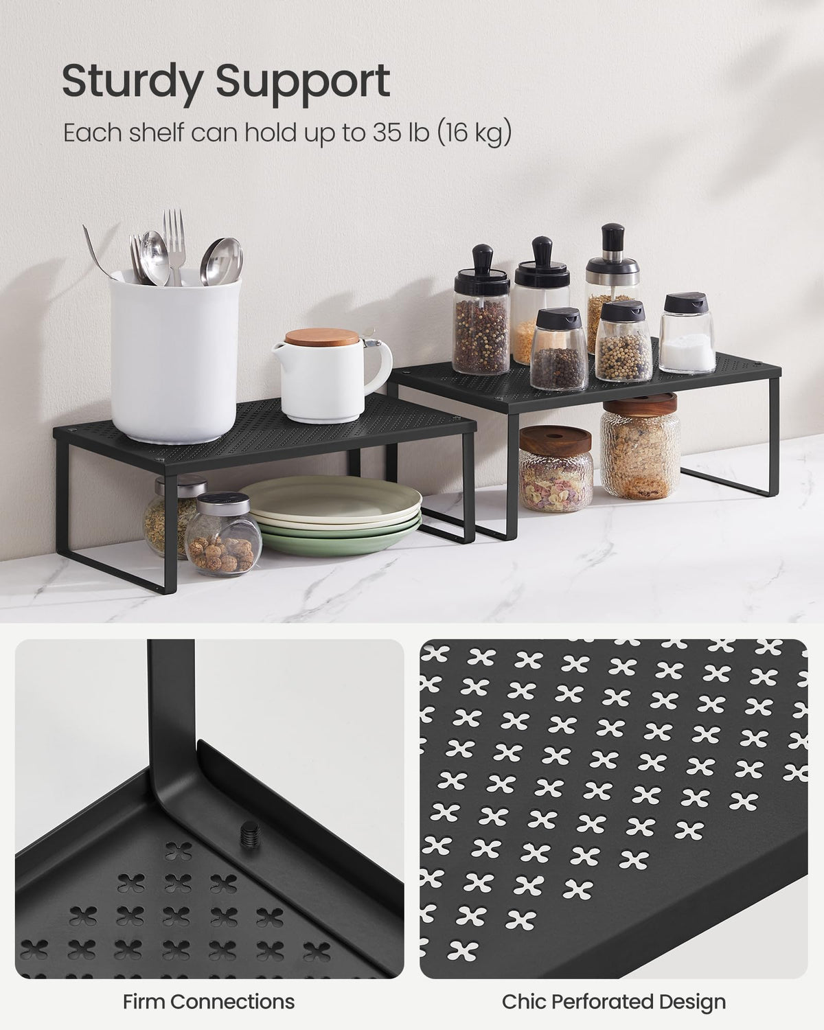 SONGMICS Spice Racks stackable design lets you customize layout.