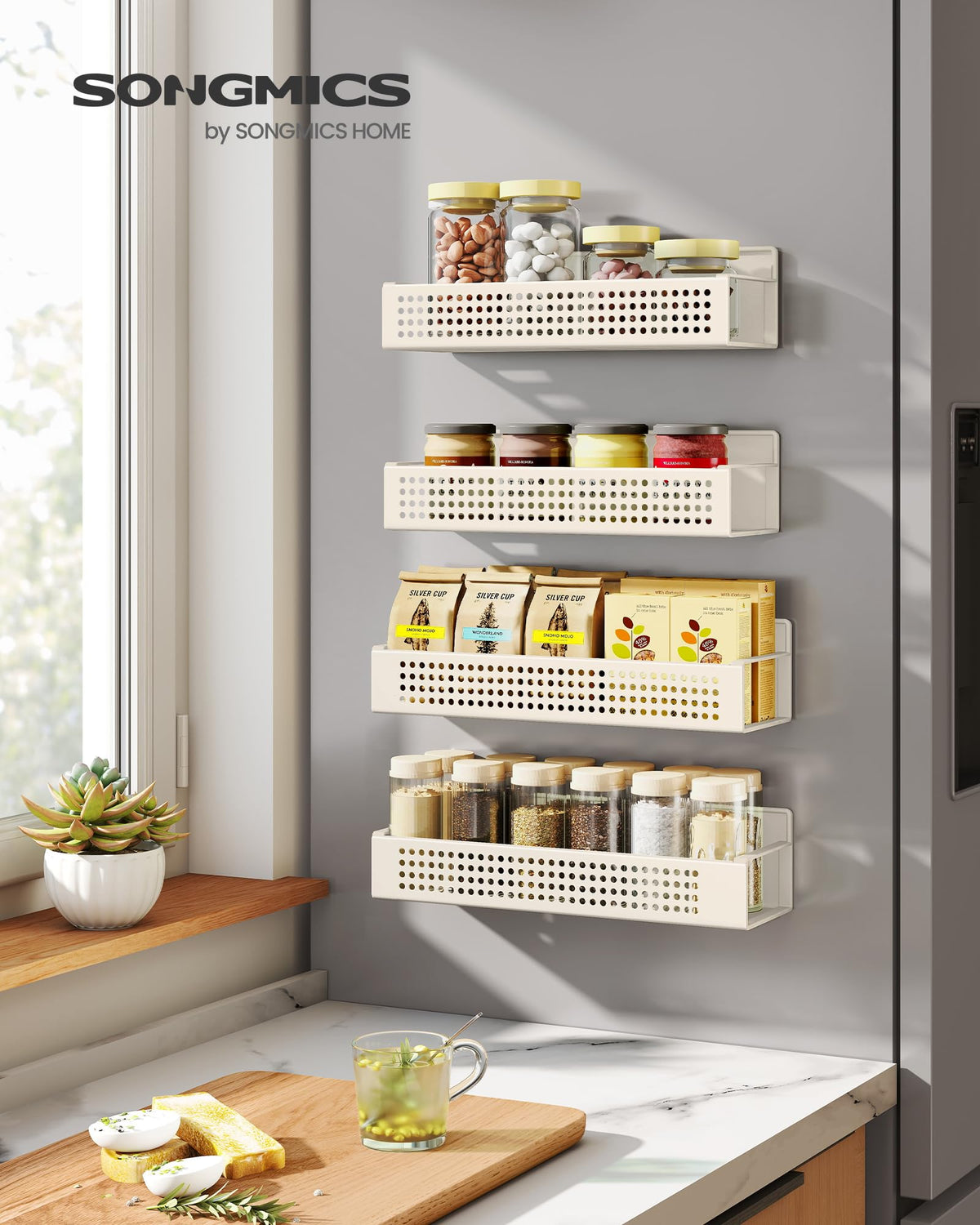 SONGMICS small fridge shelf provides extra storage without clutter