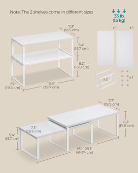 Songmics shelves hold up to 33 lb each for sturdy storage.