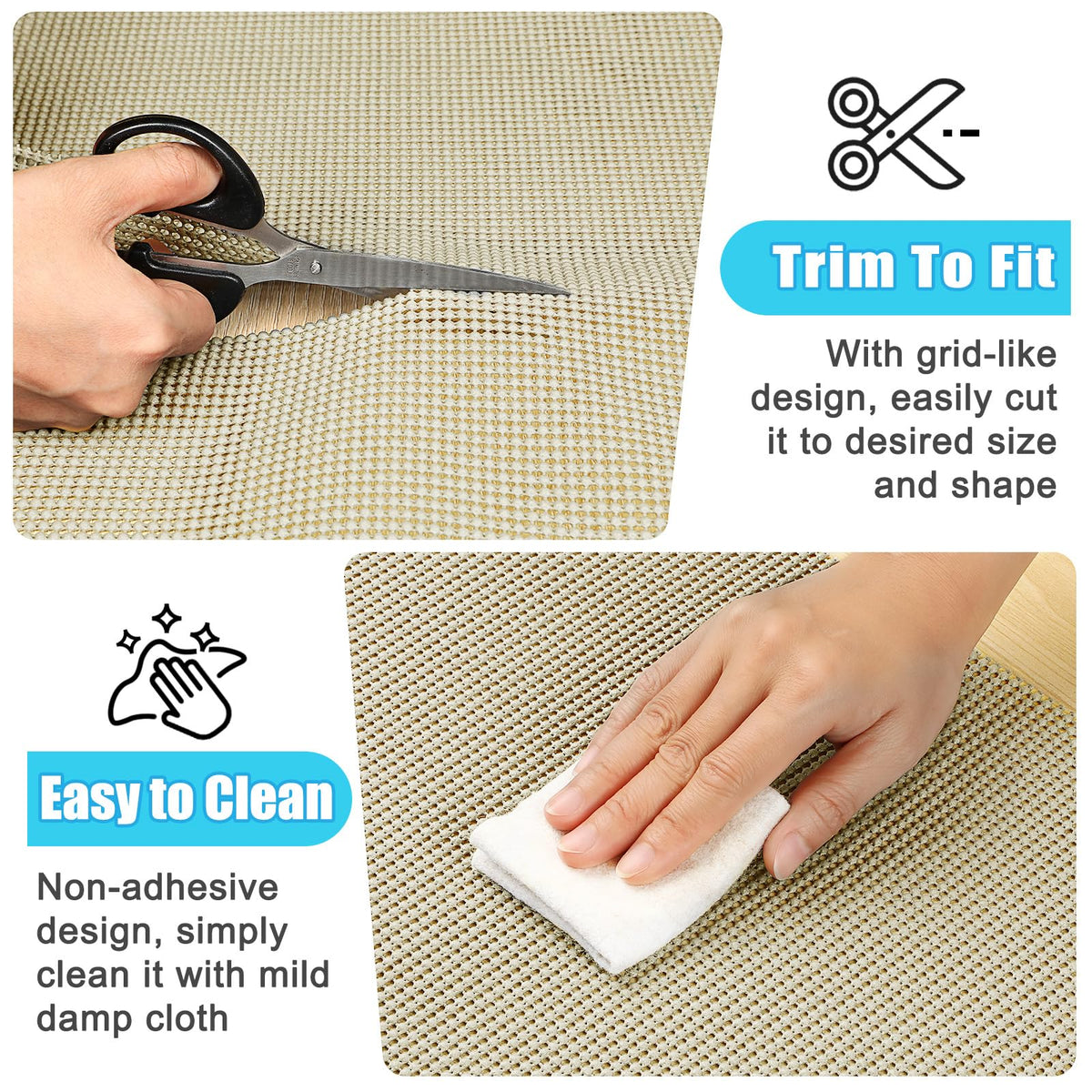Grid design allows easy cutting to fit kitchen, bathroom, or storage spaces.
