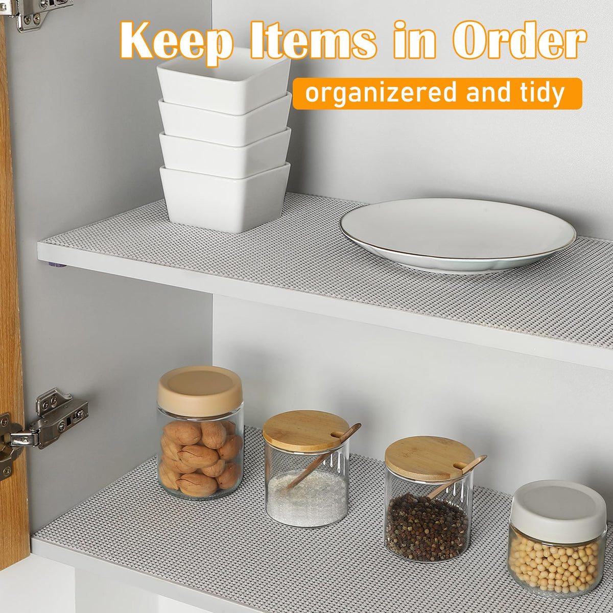 Songrey kitchen shelf protector liner with breathable material protects surfaces from scratches.