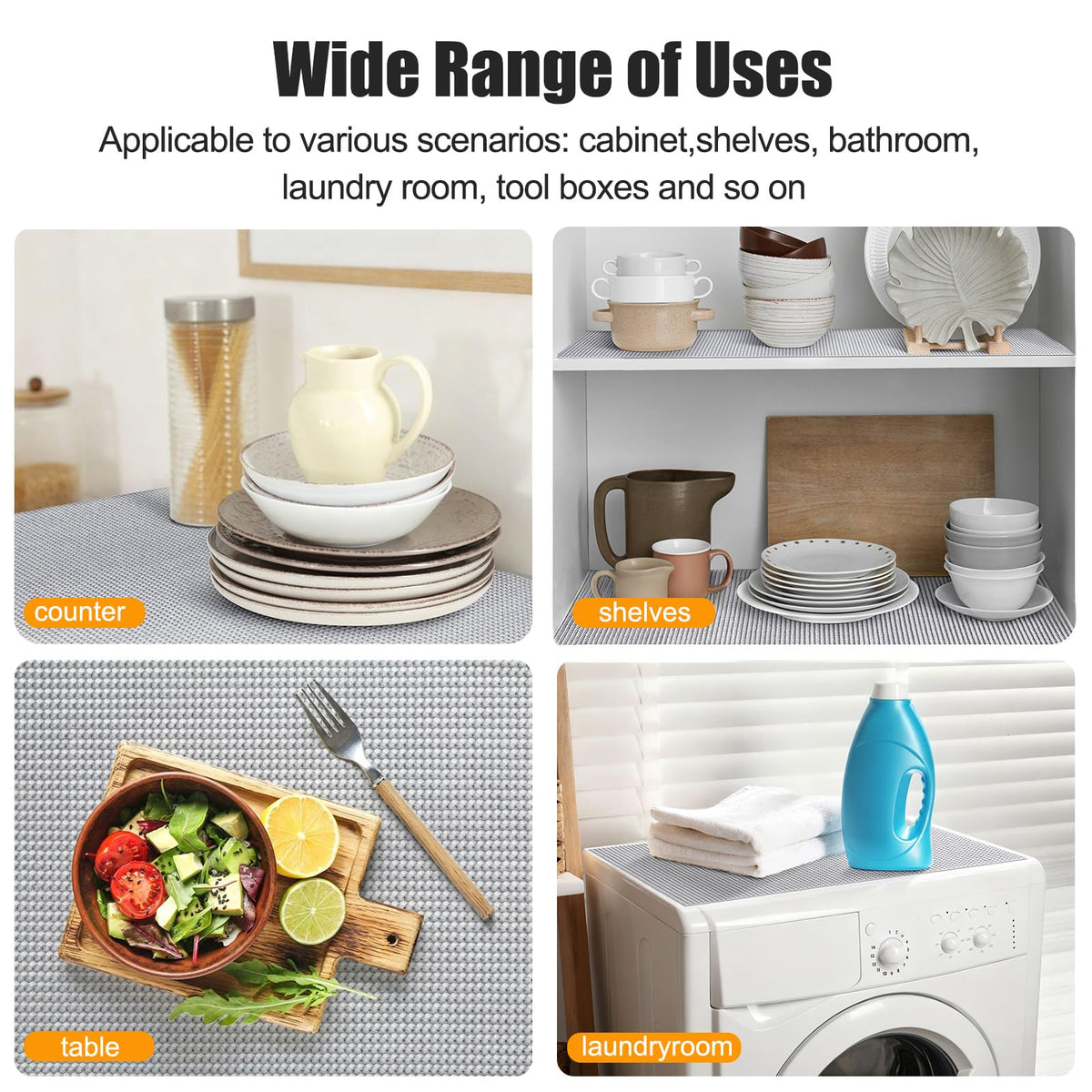 Songrey liner adapts to bathrooms, laundry, and storage drawers for versatile use.
