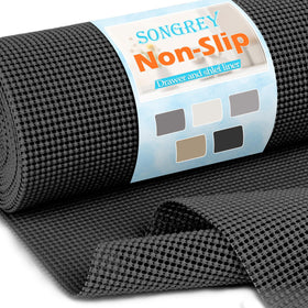 Songrey non-adhesive liner laid flat in black for kitchen protection.