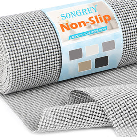 Songrey non-adhesive drawer liner rolled in box shows quick transform for organized cabinets.