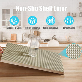 Songrey shelf liner with grid design provides strong grip for organized shelves.