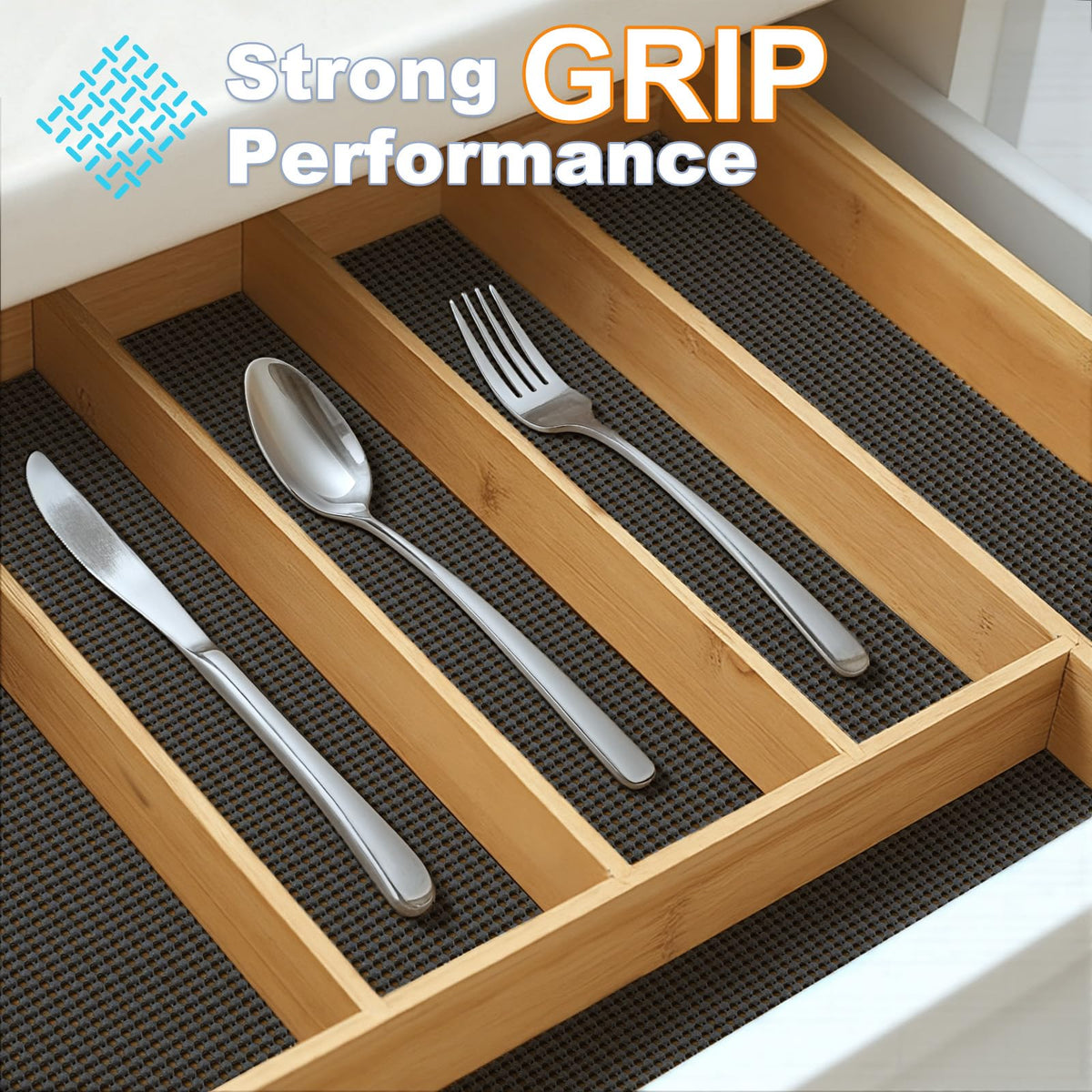 Liner installed in a drawer demonstrating strong grip.