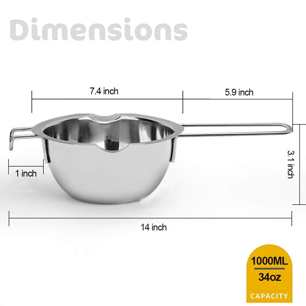 Songziming 1000ml double boiler handle close-up highlighting comfortable grip.