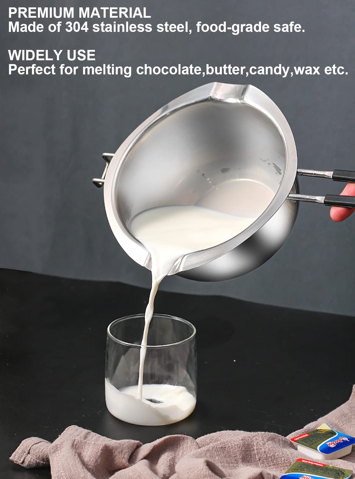 Songziming chocolate melt closeup shows glossy results ideal for dipping and decorating.