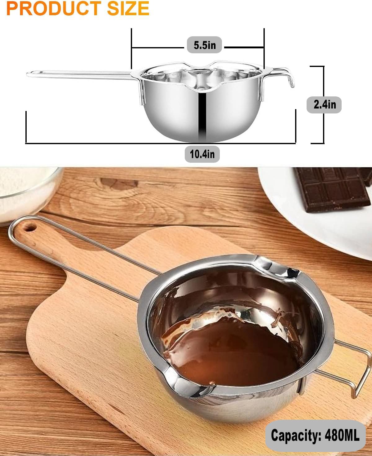 Songziming chocolate melting pot with 18/8 steel, ideal for smooth chocolate melt.