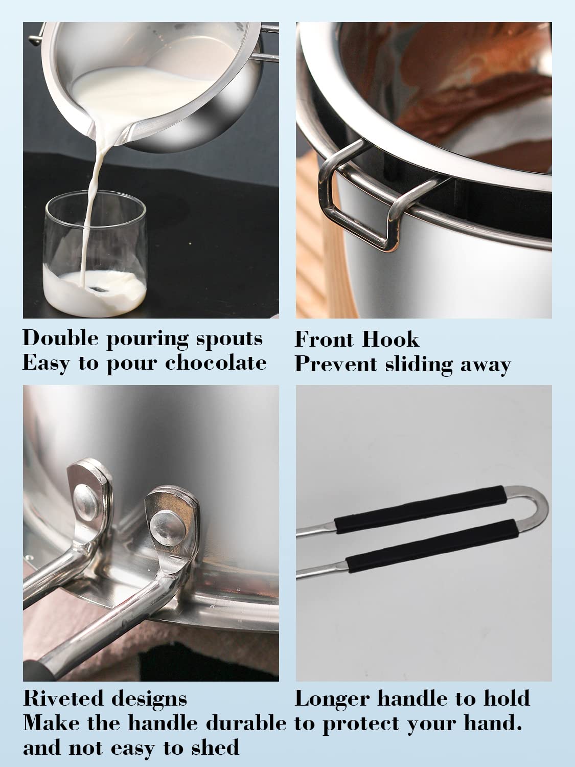 Songziming double boiler with dual pour spouts for controlled pouring.