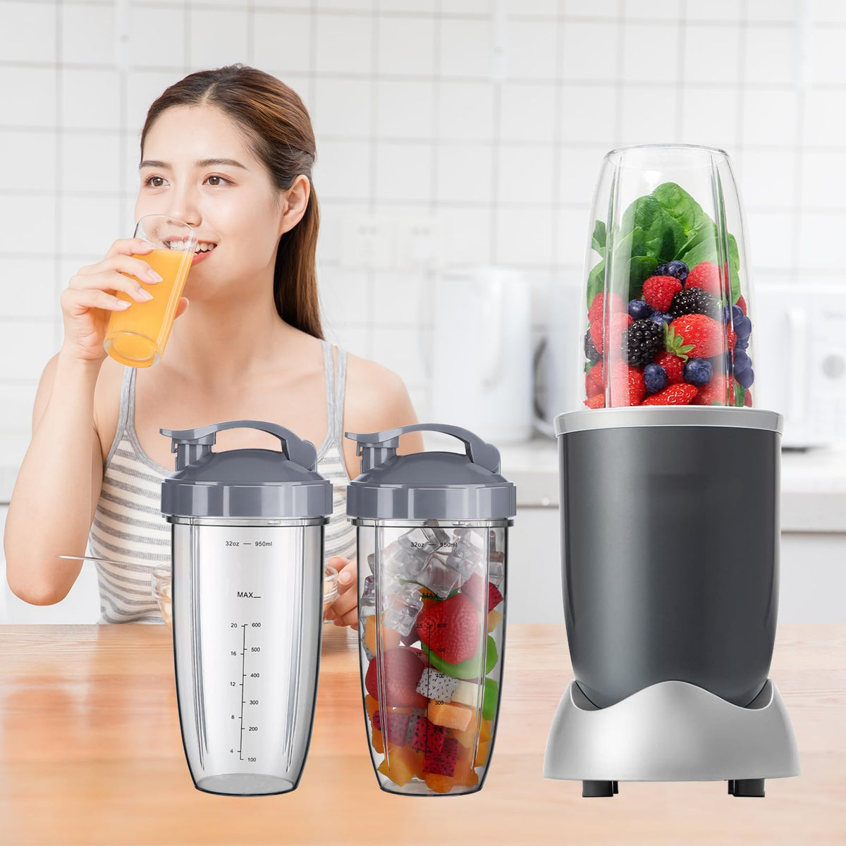 Sonkettek replacement pack - includes cups, lids, and brush for ready-to-blend sets.