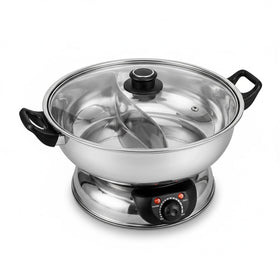 Sonya dual flavor divider inside view enables two broths at once for varied tastes.