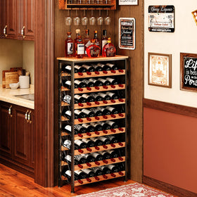 Sonyabecca 48-bottle wine rack with wood top, ideal for organized storage and display