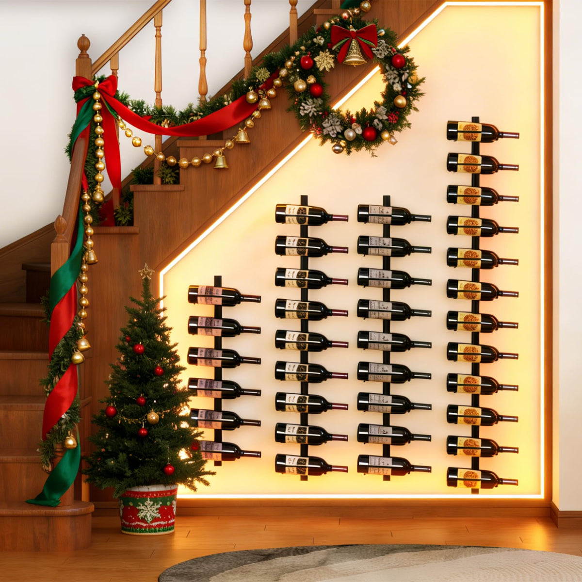 Sonyabecca dining room wine display adds a clean, modern touch.