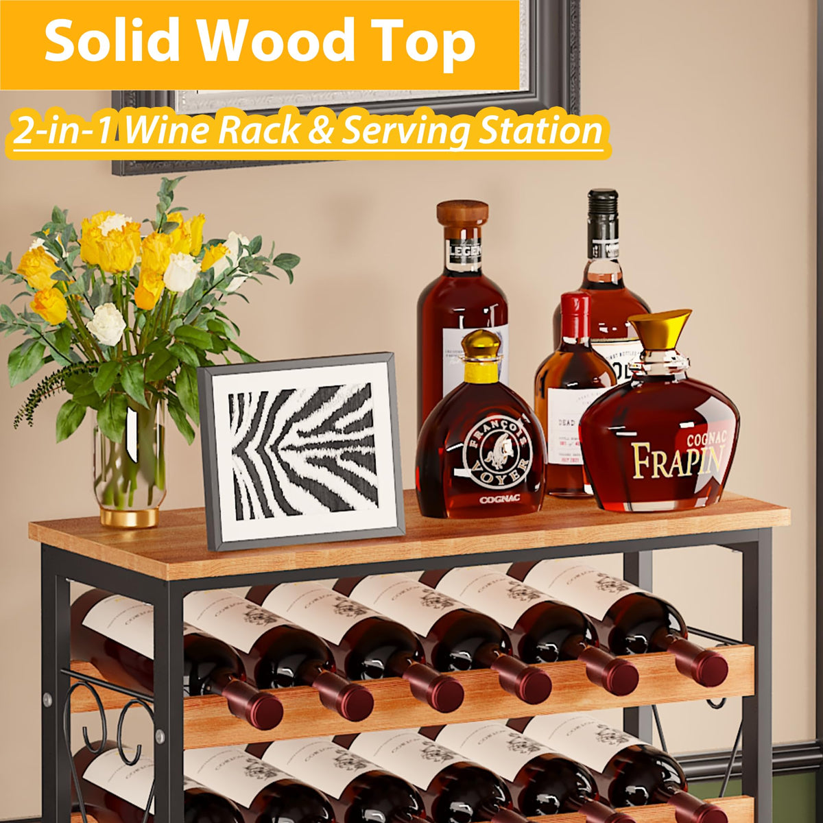 Sonyabecca wine rack bar station top, convenient mini bar surface