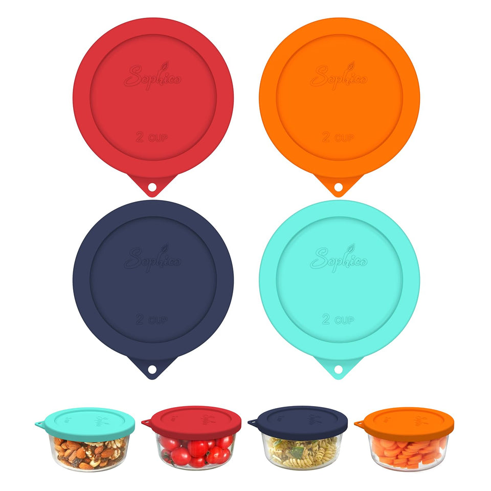 SOPHICO 2 Cup round silicone lid with airtight seal for Anchor Hocking bowls keeps leftovers fresh